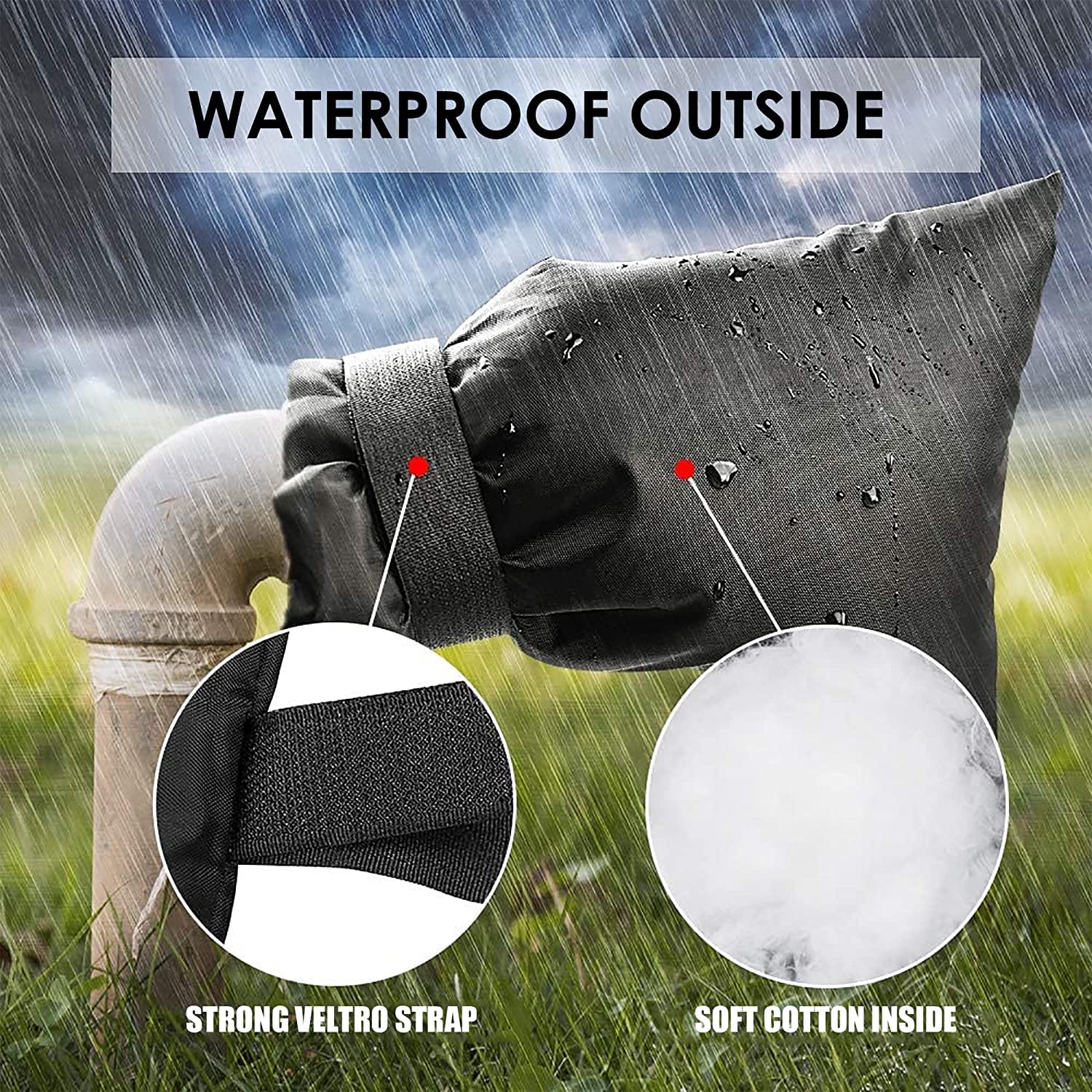 Housse Anti-gel Pour Robinet Extérieur - 2 Pièces Noires Avec Bandes Réfléchissantes, 22x18x5 Cm - Protection Hiver été