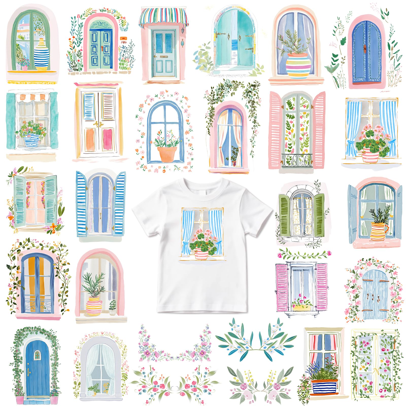 Tintnut Boho Window DTF Iron on Transfers 28 Sheets,Colorful Window Patterns Iron on Transfers Decals for T-Shirts Clothing Fabric DIY Heat Transfer Stickers for Bag Design