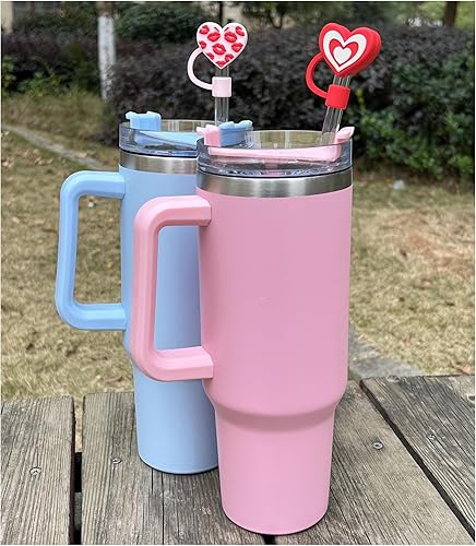 Miniatura 5 de Meitesti Tapa de popote para copa Stanley, adorno de popote en forma de corazón compatible con vaso de 30 y 40 onzas con asa, puntas de popote de