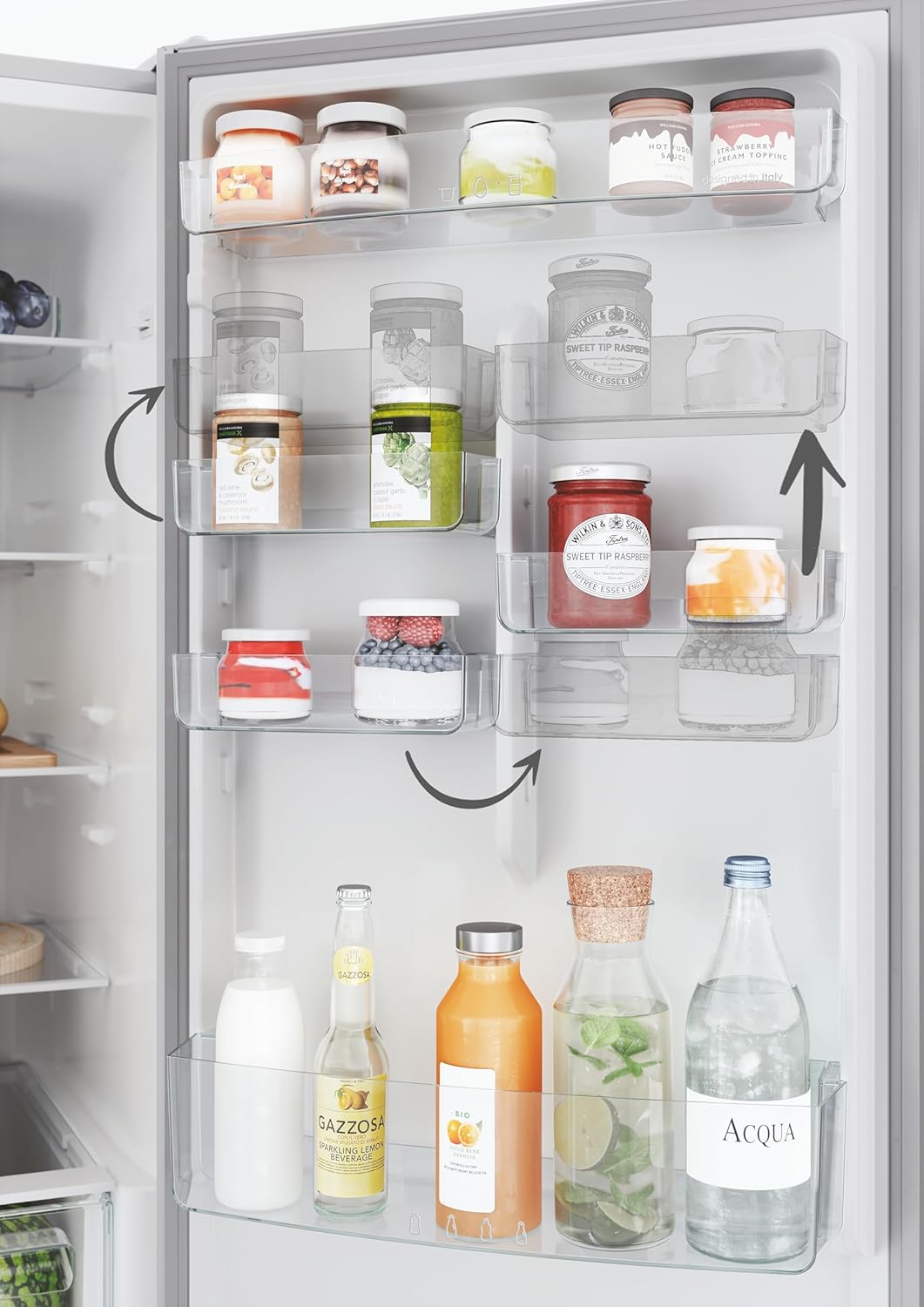 Adjustable door balconies in refrigerator