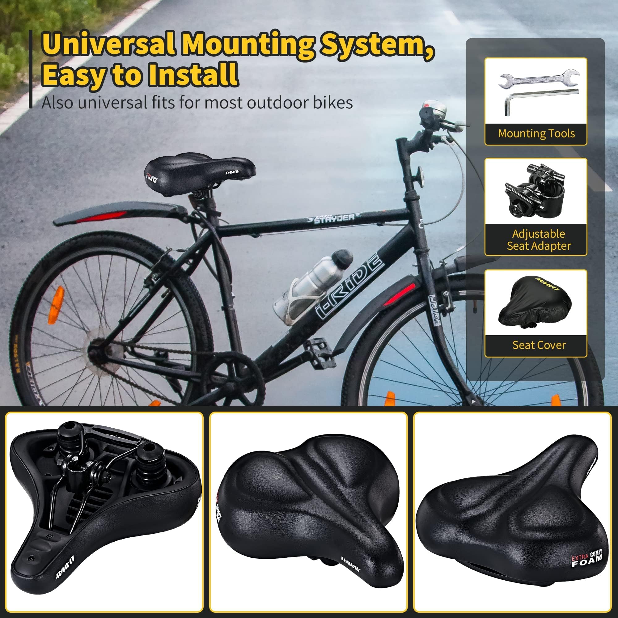 Selle De Vélo Grise Surdimensionnée Avec Dossier Réglable Pour Hommes