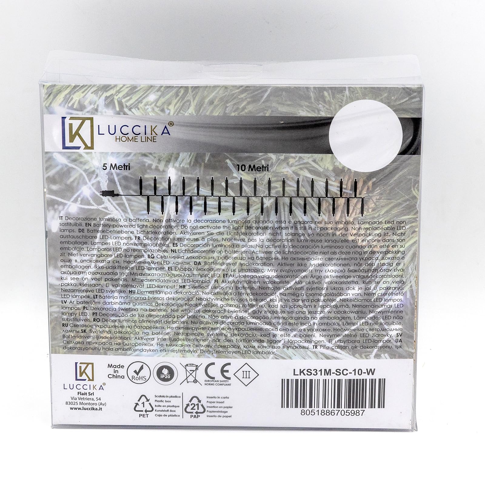 Luccika Guirlande Lumineuse de Noël en Métal, Micro-LED Cluster, 8 Modes d'Éclairage, Décoration Intérieure Extérieure pour Sapin de Noël (Câble argenté blanc glacé, 10M 1000LED)