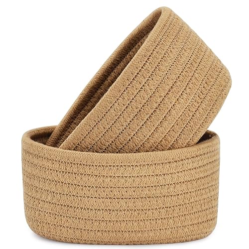 Paquete de 2 cestas pequeñas tejidas ABenkle pequeñas canastas de almacenamiento ovaladas poco profundas, mini cesta decorativa vacía de cuerda de