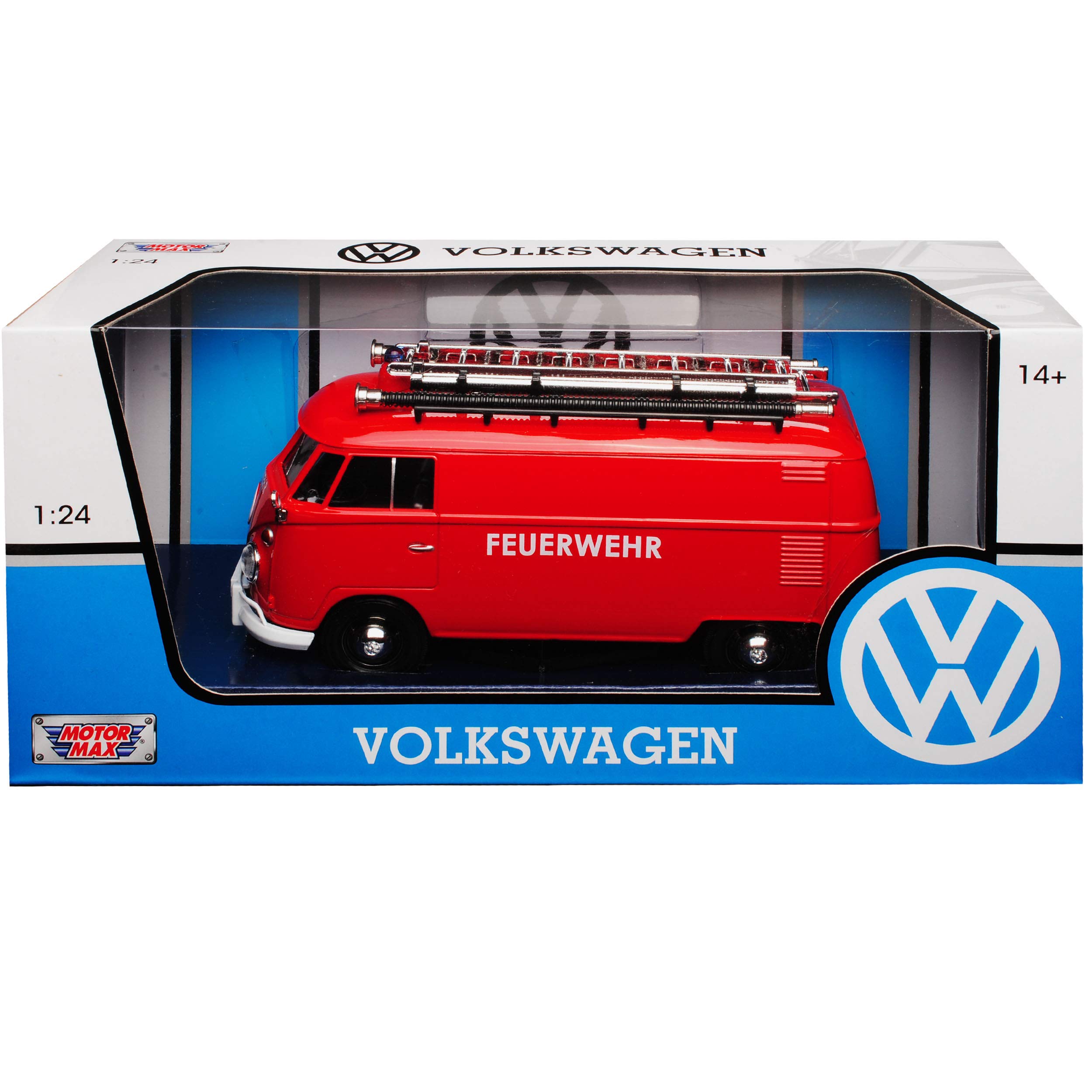 Motormax VW T1 Samba Bus 1/24 Modellauto - Schwarz-Rot, Mit öffnender Hecktür, Ca. 18 Cm