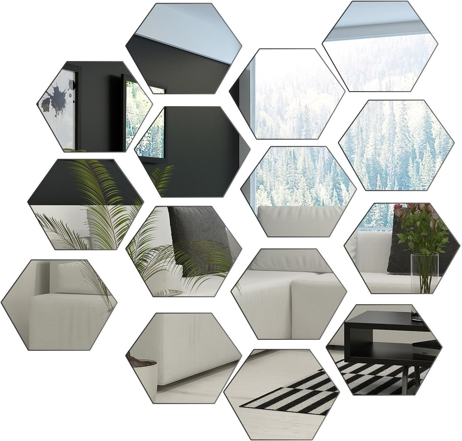 OHREX Geometric Hexagon 3D Acrylic Mirror Wall Stickers, DIY Removable Home Living Room Decorate Wll Decals