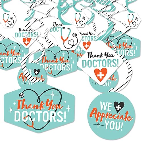 Big Dot of Happiness Thank You Doctors - Decoración colgante de la semana de agradecimiento al doctor - Remolinos de decoración de fiesta - Juego de