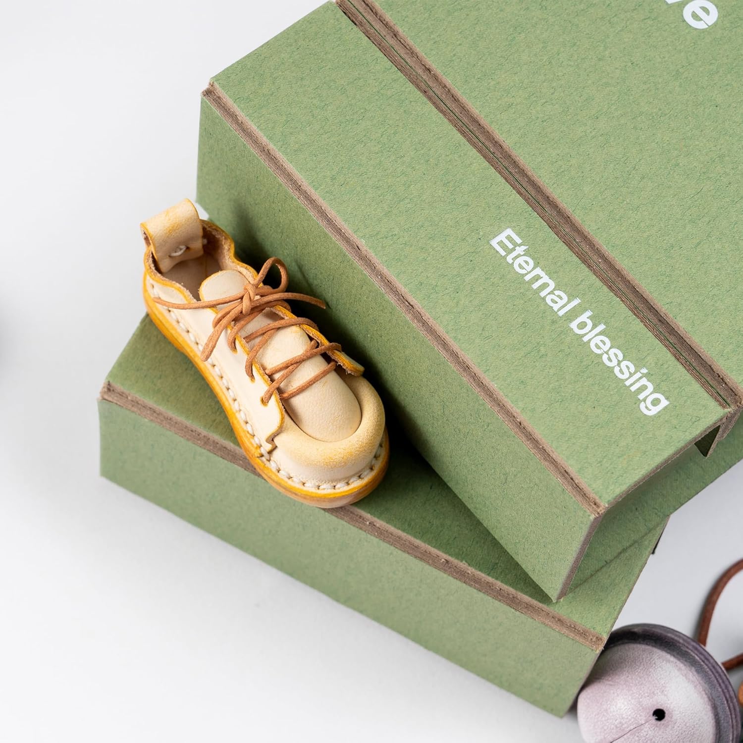 Handmade Genuine Leather Doll shoes Backpack Charms Cute Car Accessories-Funny Desk Decor Keychain Clothing Decoration Valentines, Christmas,Birthday Personalized Gifts for Women(Blue)