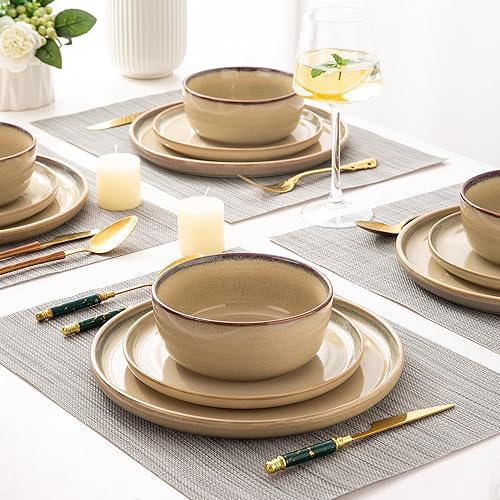 Miniatura 7 de AmorArc Juego de vajilla de gres, platos y cuencos redondos de cerámica reactiva, altamente resistentes a las astillas y grietas, platos aptos para