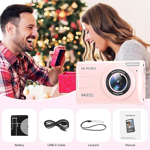 Miniatura 8 de Cámara digital rosa 4K sin tarjetas SD, cámara para apuntar y disparar con flash, fácil de usar, perfecta para principiantes, ideal para viajes,