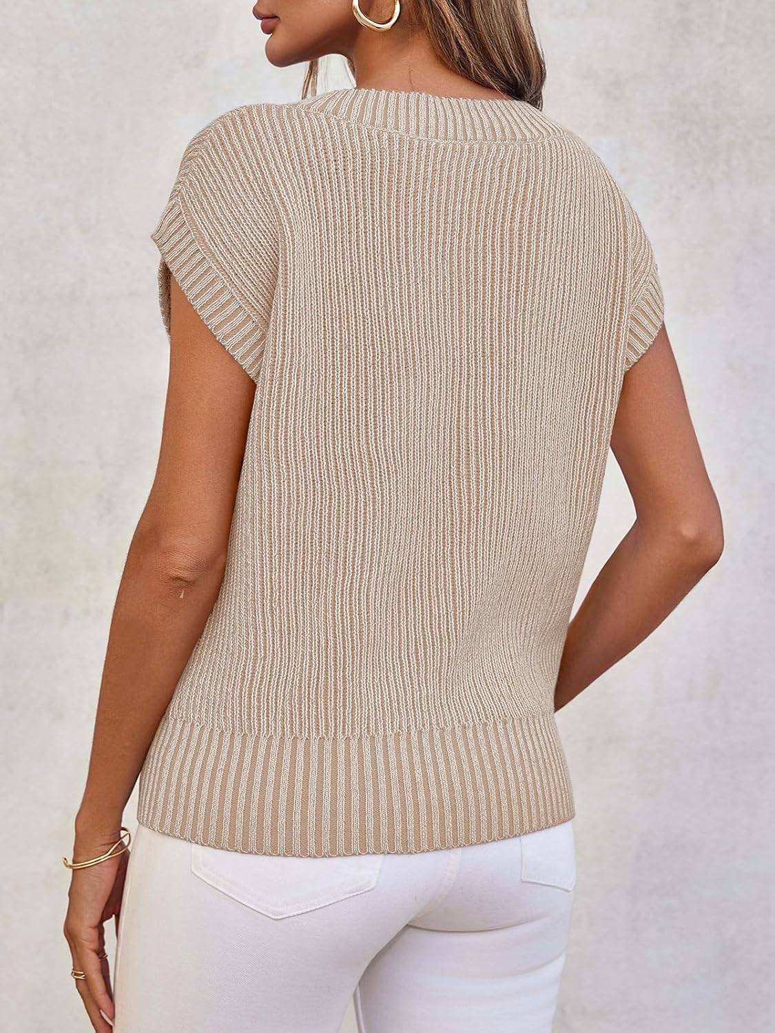 Saodimallsu Womens V Neck Short Sleeve Sweater Summer Lightweight Cap Sleeve Casual Loose Knit Pullover Tank Tops - Image 5