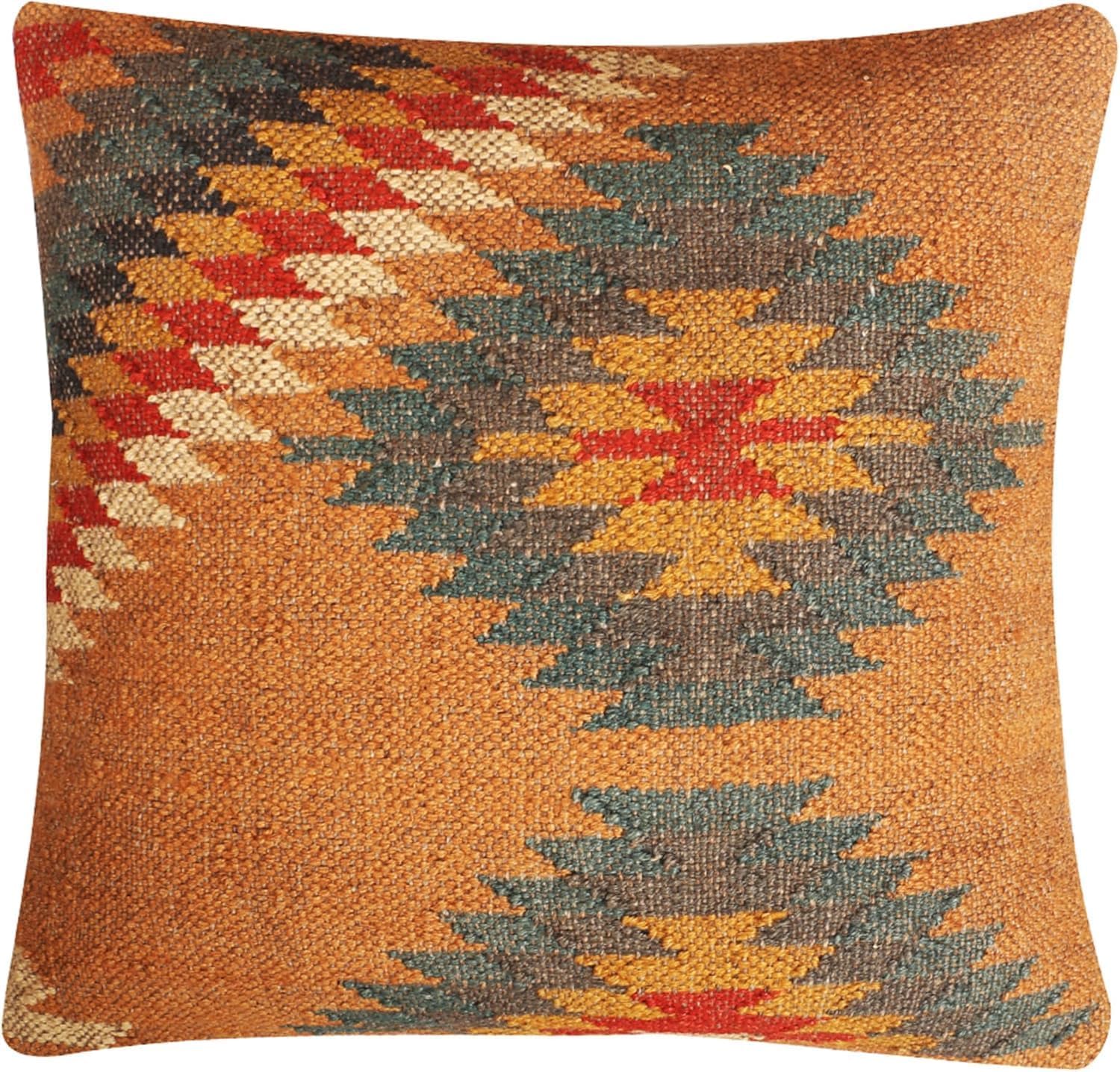 Housse de coussin indienne Kilim en laine de jute tissée main 45x45