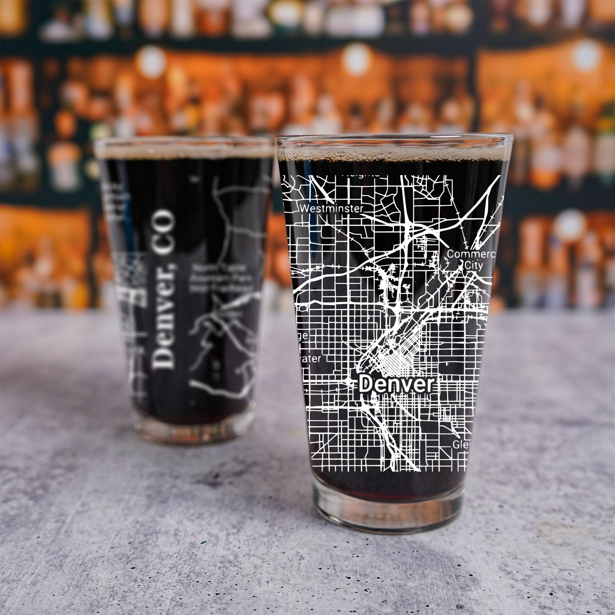 Blue Ridge Mountain Gifts - Denver Pint Glass, 16oz Drinkware UV Printed in Black or White Ink, Colorado Keepsake with Denver Map Design
