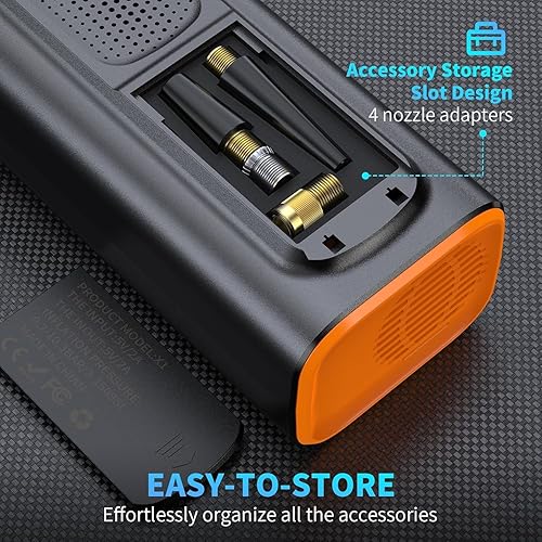Miniatura 3 de Inflador de neumáticos inalámbrico, compresor de aire portátil de 150 PSI con parte trasera de almacenamiento de accesorios, bomba de aire de 12 V