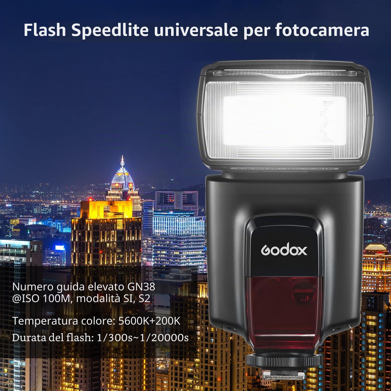 GODOX TT560II Flash elettronico universale sulla fotocamera Speedlite GN38 Standard Hot Shoe 2.4G Trigger wireless con modalità M/S1/S2 con trasmettitore trigger compatibile con Canon Sony Nikon