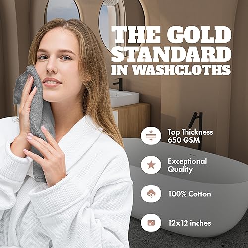 Vista 128 de White Classic Bleach Safe - Toallitas de maquillaje negras para limpieza facial, paquete de 6, toallas de maquillaje negras de algodón de lujo súper