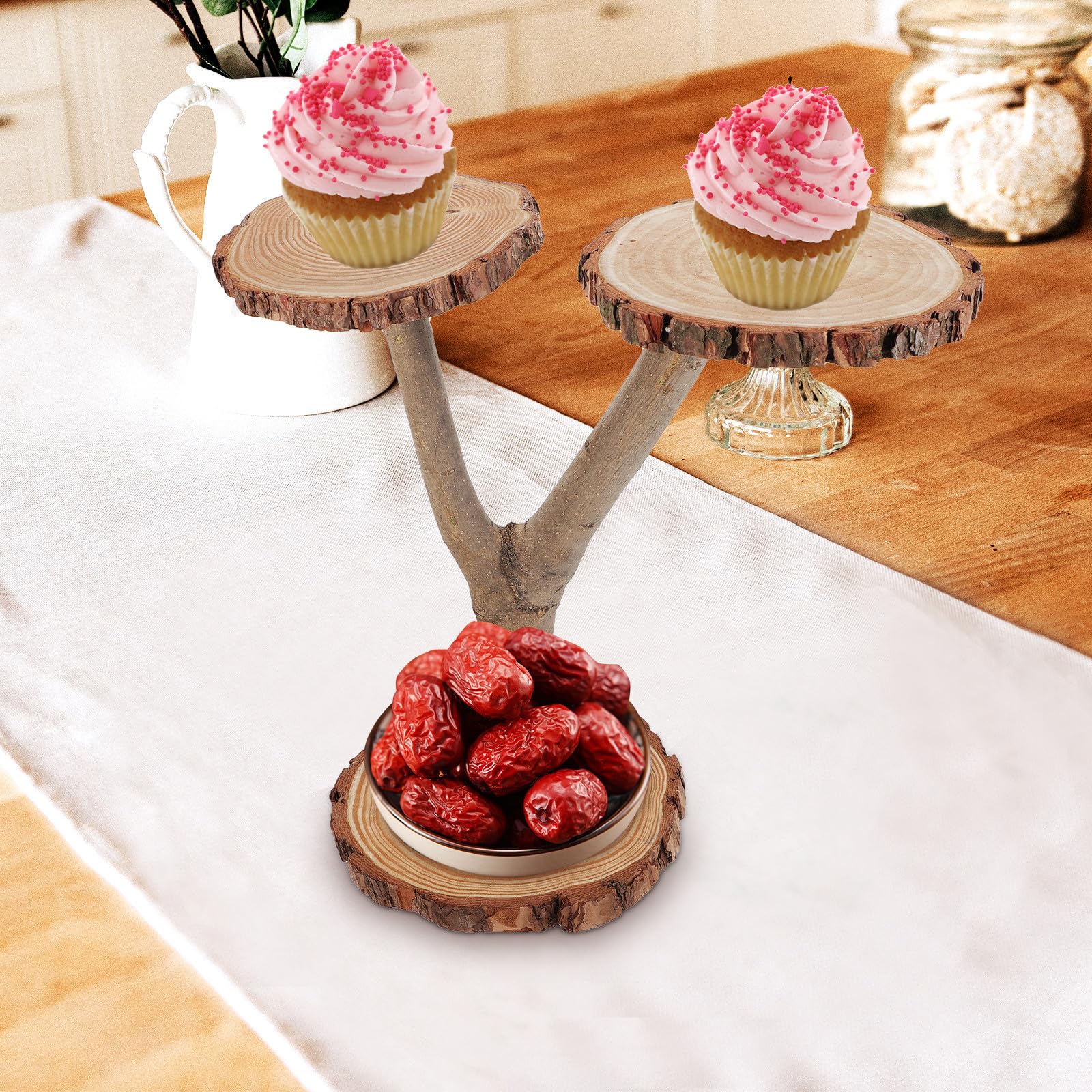 Présentoir à Plateau à Dessert en Bois de Mariage à Plusieurs Niveaux Rustique Support Élégant pour Exposer pour Banquet Gâteaux et Glaces
