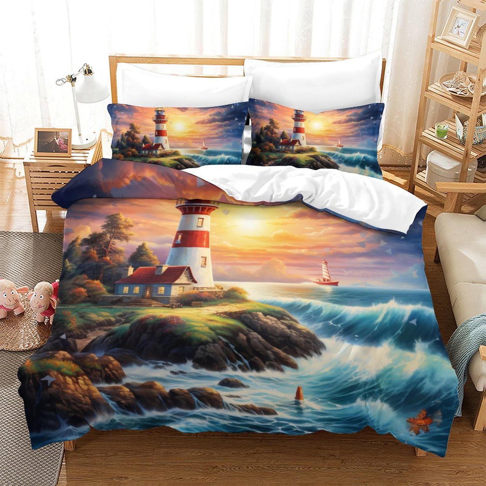 Housse de couette 3D Phare pour chambre d'enfant ou adulte évocation marine