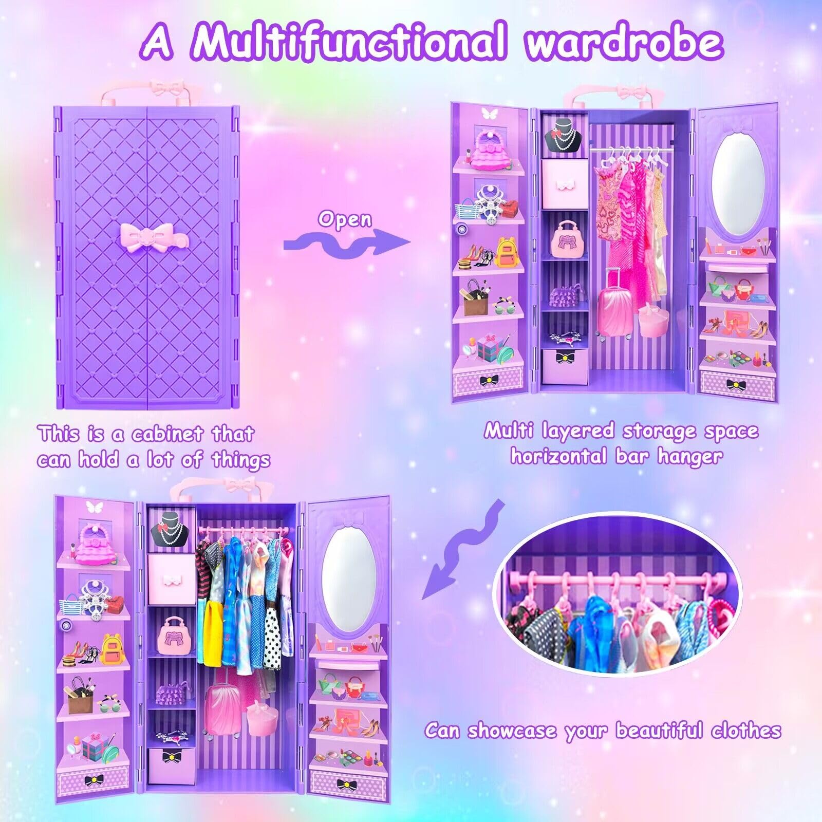 Set Di Vestiti Per Bambole Da 17 Cm: Cardigan Viola, Abito Bianco, Fiocco, Scarpe E Fotocamera In Miniatura (Bambola Non Inclusa)