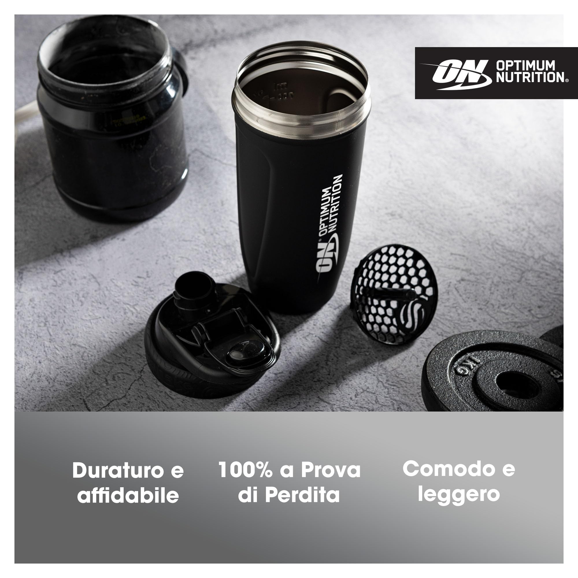 Optimum Nutrition Reforce Steel Smartshake - Shaker per proteine in acciaio inox per uso alimentare, senza BPA, con tappo a prova di perdite, facile da trasportare, per frullati proteici, 900 ml