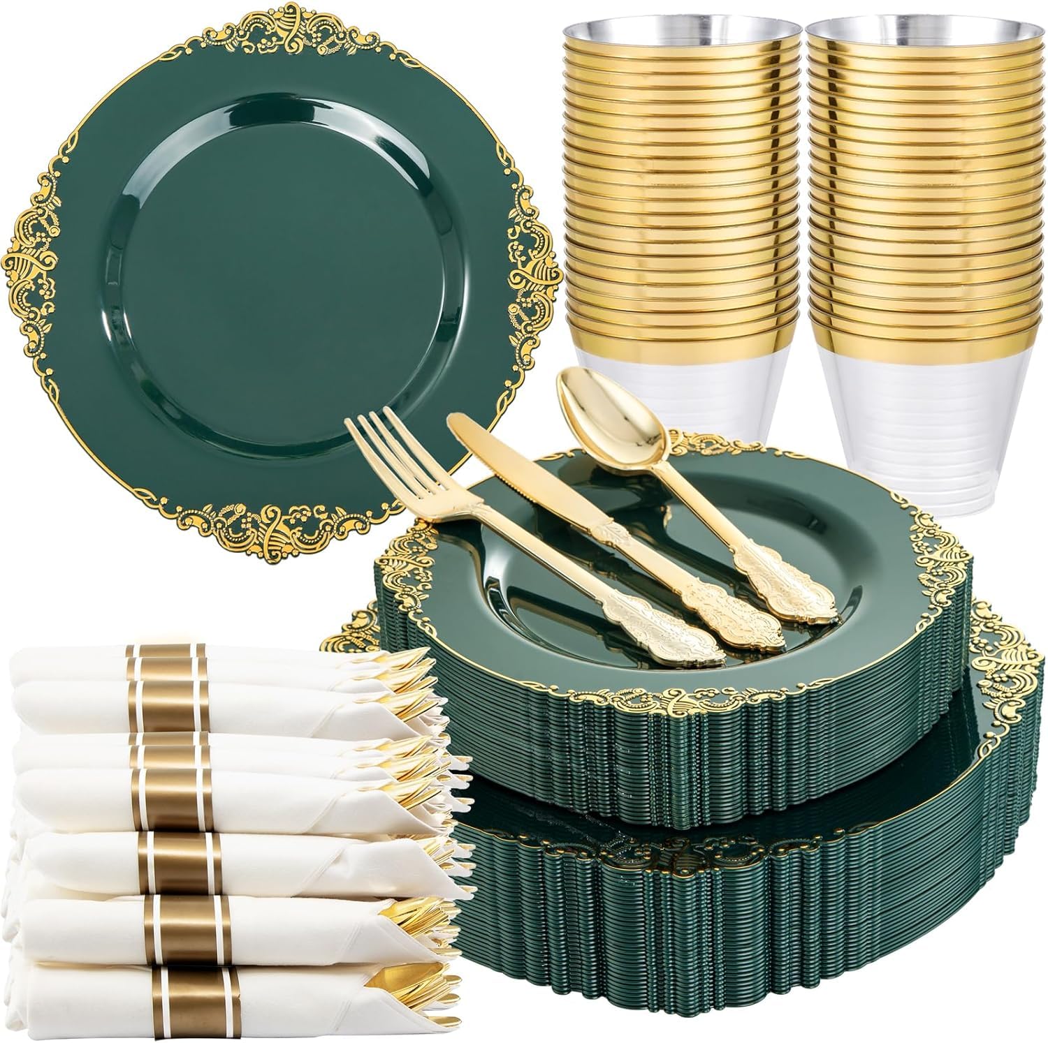 Elegant Green Gold Disposable Plates -1