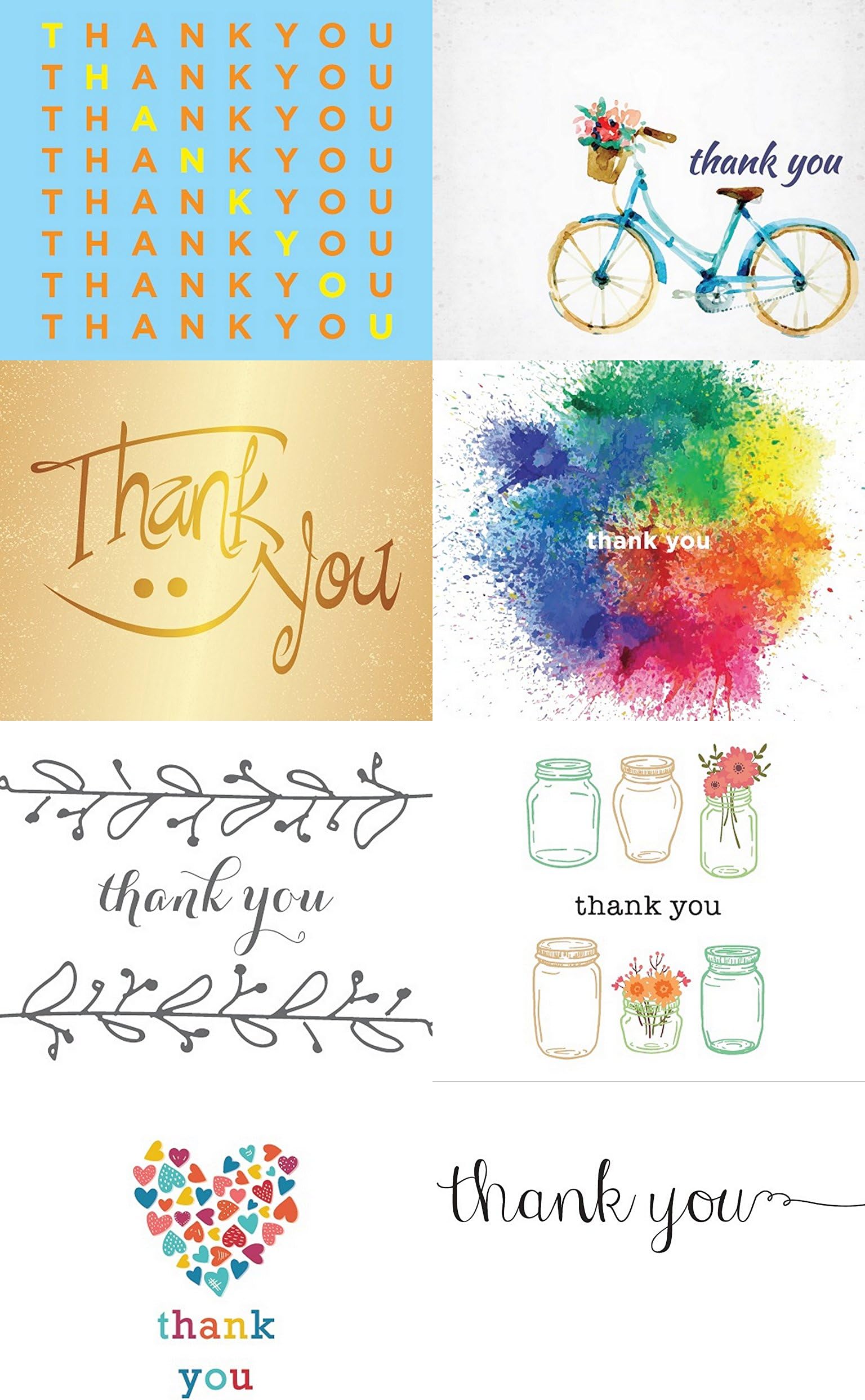Classic Thank You Note Cards - 32 Thank You Cards - 8 Designs - Blank Cards - Blank Matching Envelopes Included