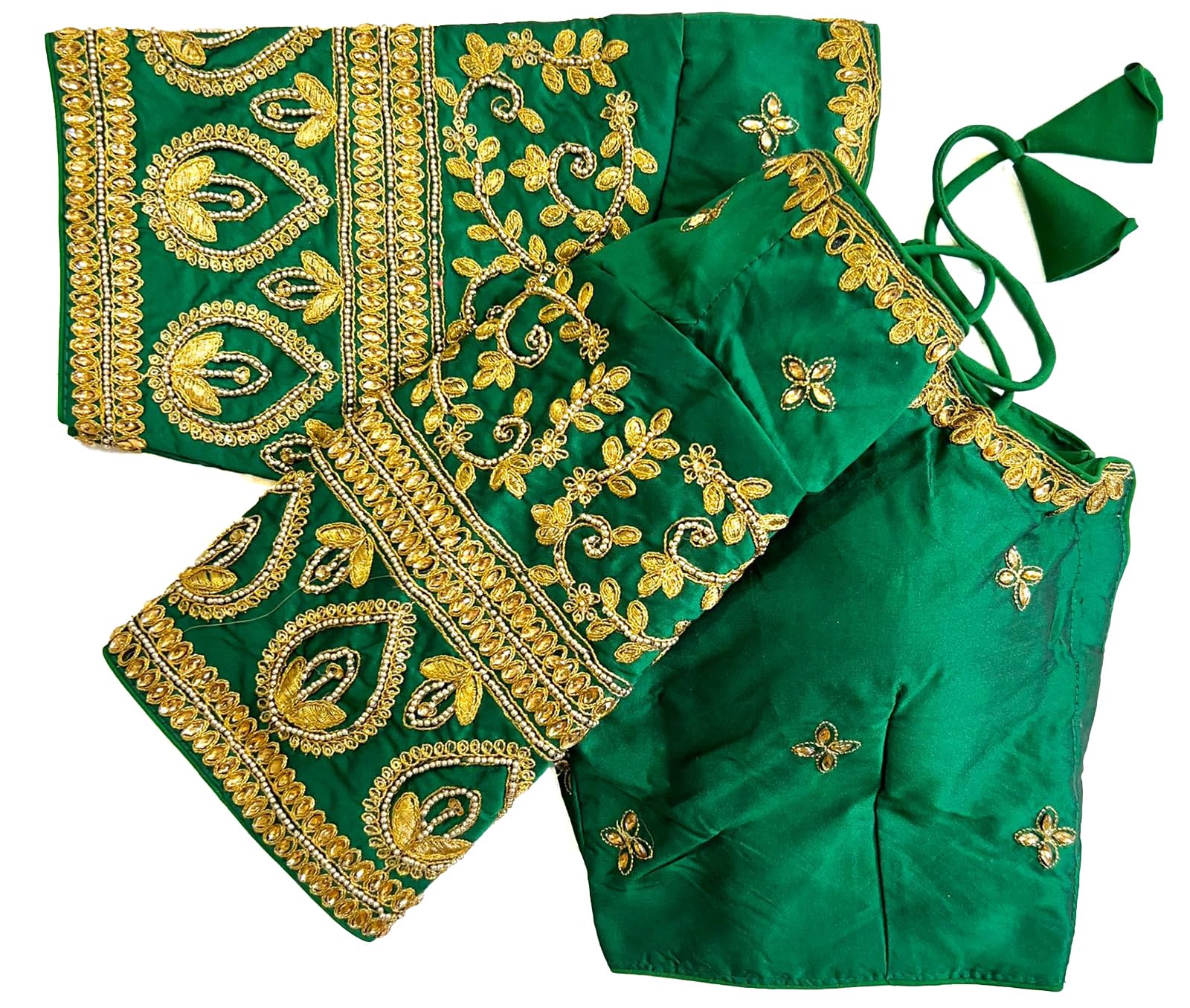 Pujia Mills Women's Zari,Thread Handwork And Khatli Hand Work Readymade Blouse (Madhuri Bottel Green M)