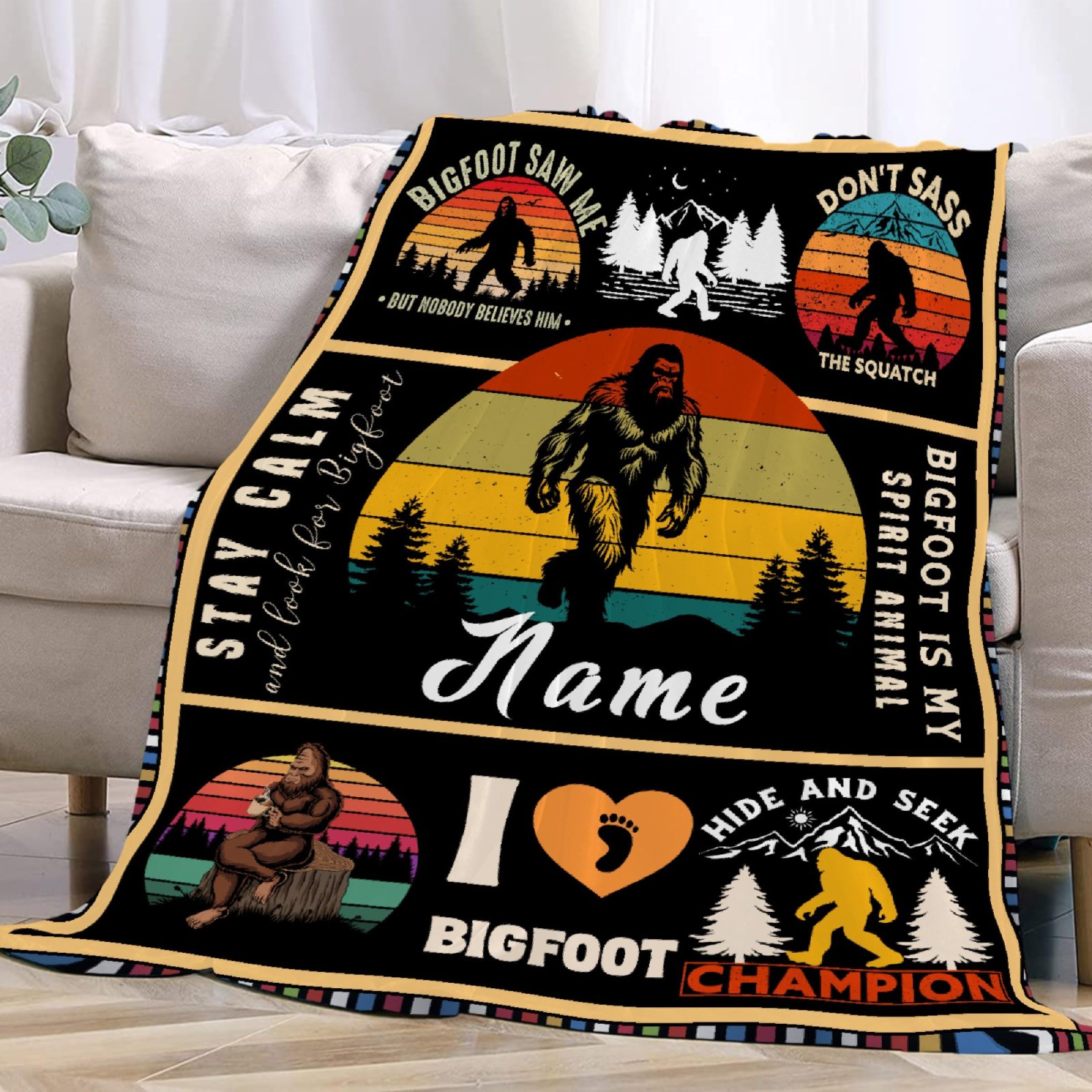 Custom Bigfoot Blanket-Bigfoot Blanket for Kids Adults- Bigfoot Gift for Boys, Girls-Soft Flannel Lightweight and Warm Used for Room Bed Camping 60