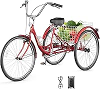Vista 1 de Triciclo para adultos de 1 velocidad, bicicletas de 3 ruedas de 24 pulgadas con canasta grande, bicicleta de crucero para mujeres/hombres/personas