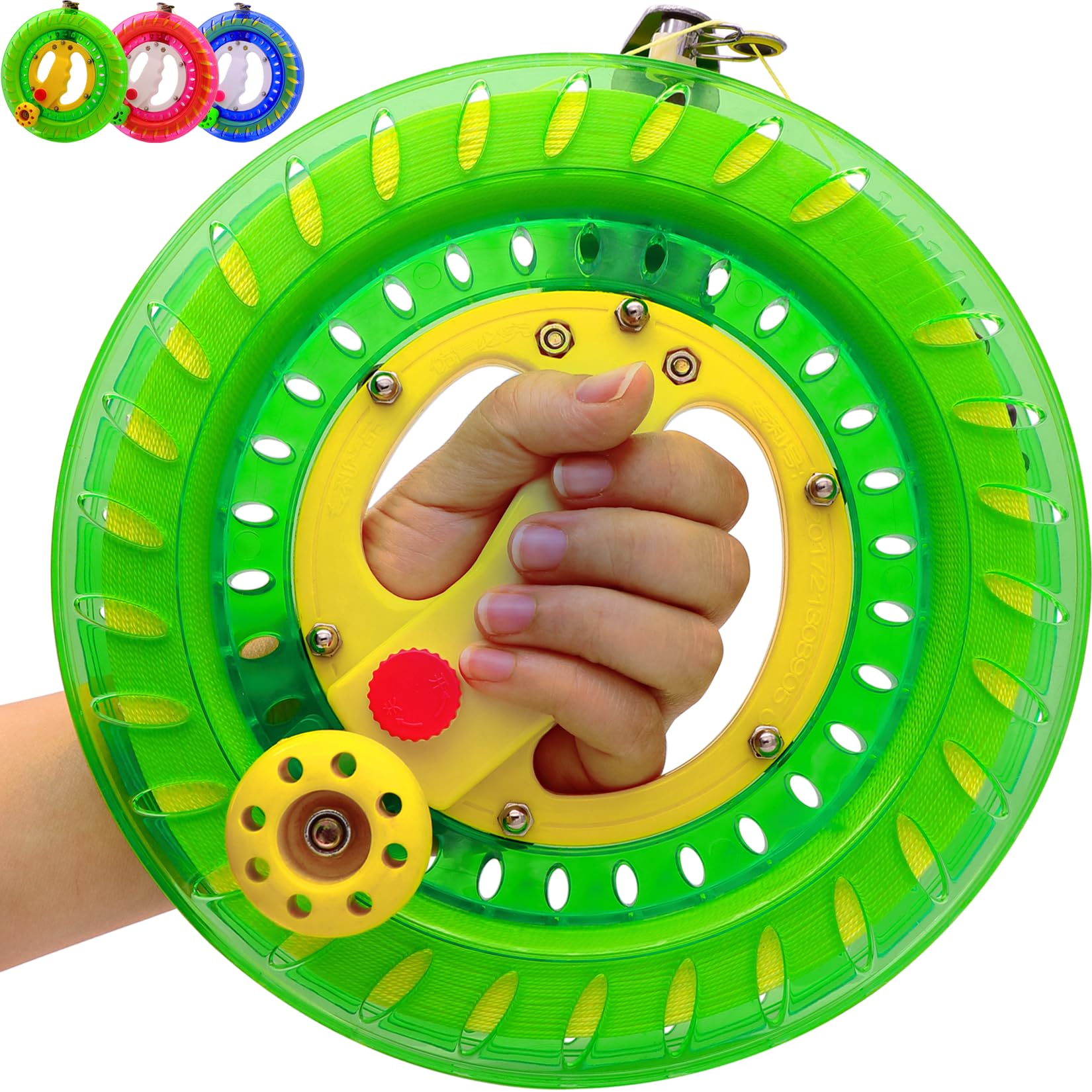 TianYueFly Kite Reel and Kite String Spool,8.7inches Dia with 1200ft String, Kites Line Winder with Lock and Connector for Kids & Adults (Green)