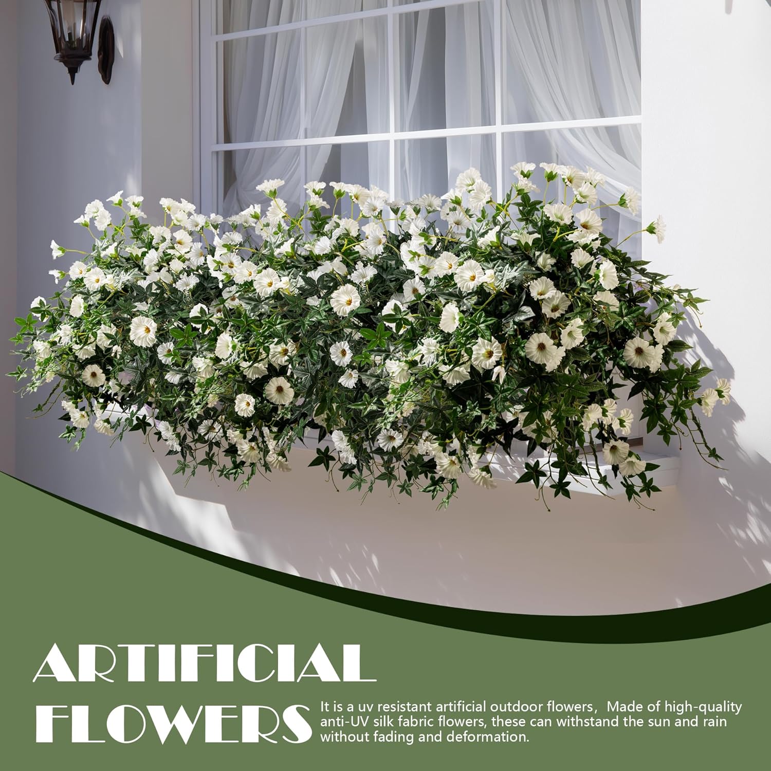 Artificial Flowers Artificial Petunias for Outdoors 2PCS Artificial Hanging Plants Outdoors Silk Flowers with Stems Outdoor Flowers Uv Resistant for Porch DecorTerrace Decor(White)Without Pot - Image 6