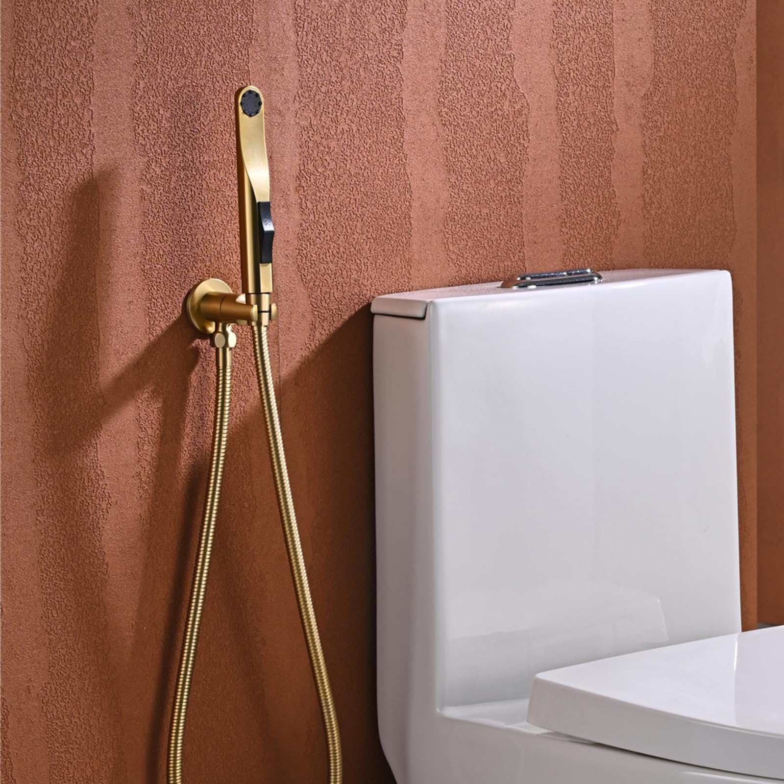 Kit Doccetta per Bidet Wc, 2 Modalità Kit Spruzzatore per Bidet, Tubo Doccia in Acciaio Inossidabile 1.2 M, Rubinetti per Bidet Con Supporto, per Igiene Personale Doccia Bagno WC (Oro spazzolato)