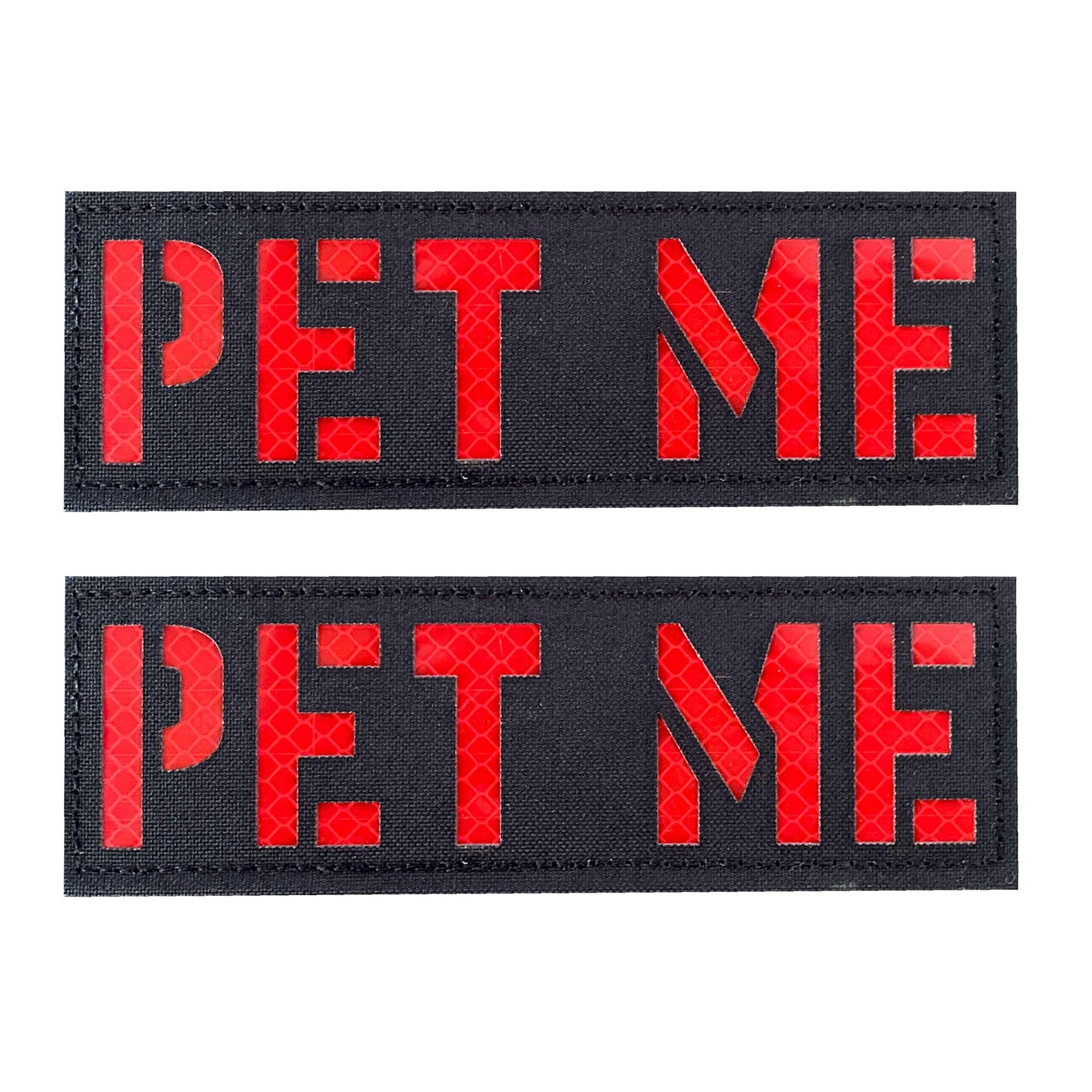 2 Pack Black Red Reflective Laser Cut Tactical Dog Patches Service Dog ?in Training,DO NOT PET, Tags with Hook and Loop Patches for Vests and Harnesses (PET ME)