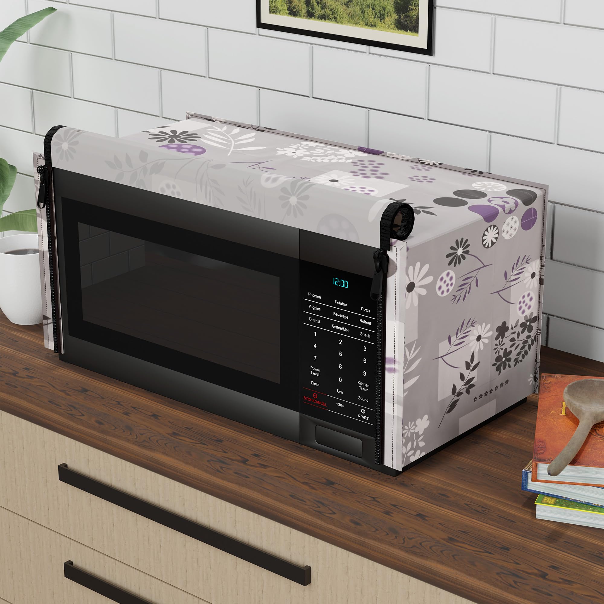 Kuber Industries 20L PVC Dustproof & Spill Resistant Microwave Cover with Ventillation Mesh | Durable Convection & Oven OTG Covers/Accessories for Home Decor | Floral-Grey