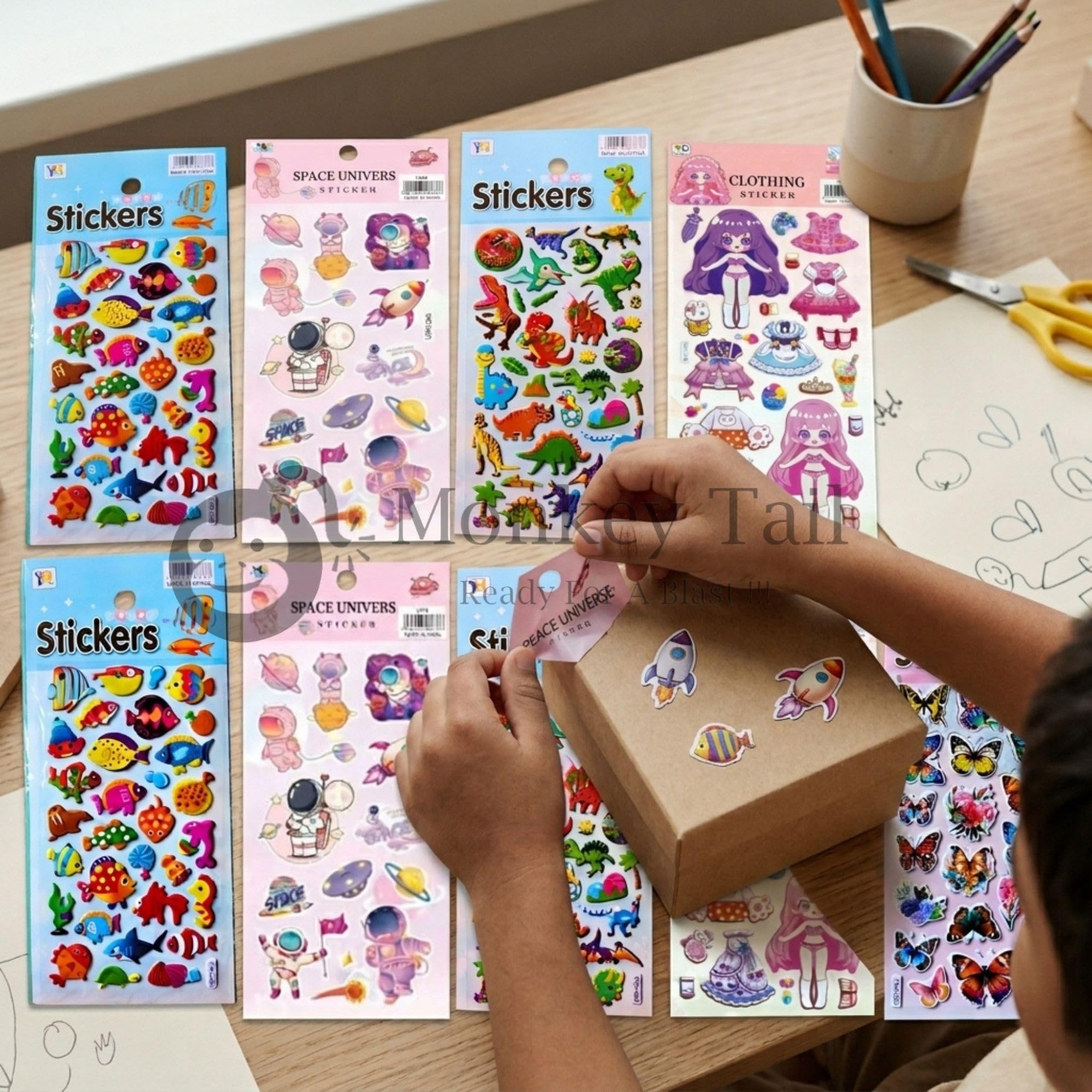 MONKEYTAIL Assorted Stickers (Set of 10 Sheets) 3D Puffy for Children as Reward | Craft Scrapbooking| Birthday Return Gift for Kids of All Age Group 2