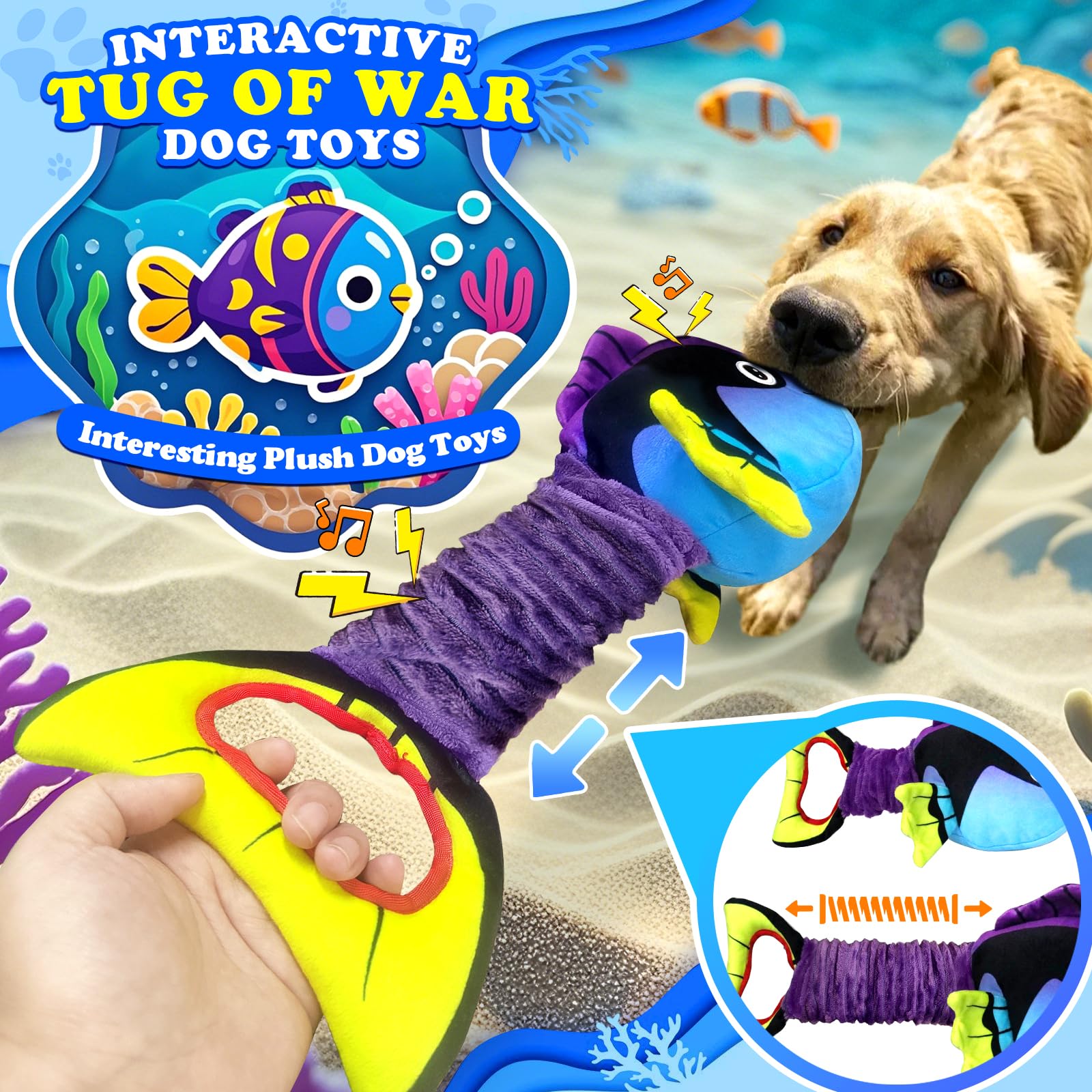 kachewlulu Squeaky Dog Toys for Aggressive Chewers -Suitable for Large Breeds-Chew Toys for Puppy Teething-Dog Toys to Keep Them Busy -Crinkle&Tug of War Play Indoor