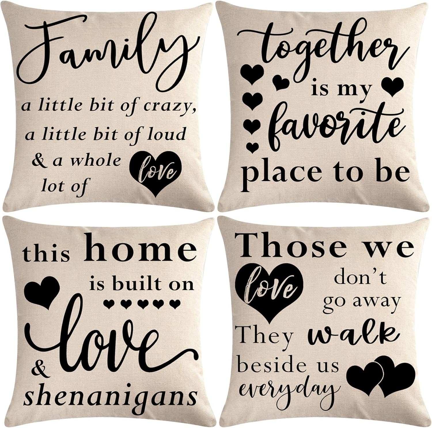7COLORROOM 4Pack Family Saying Pillow Covers Rustic Home