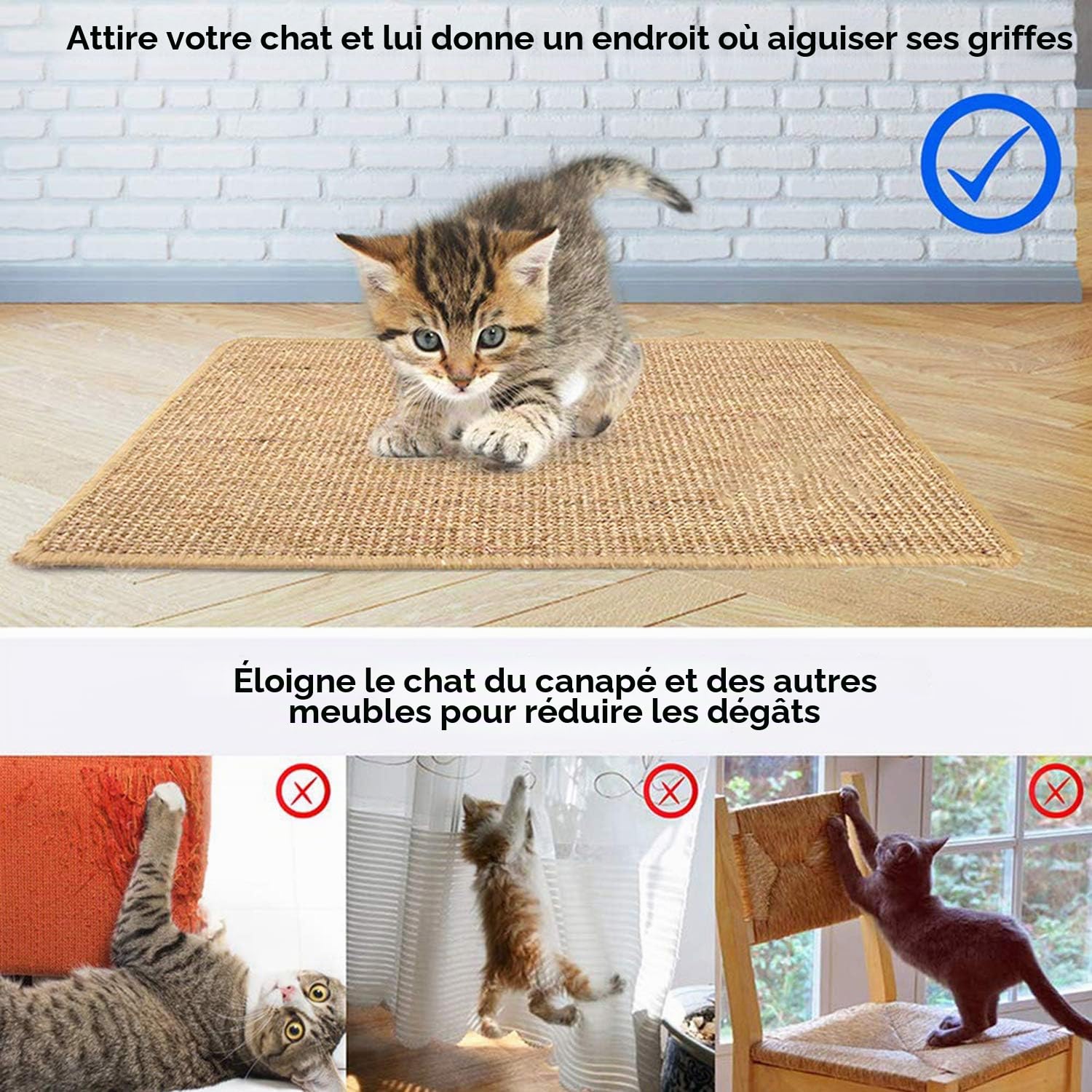 Tapis de couloir extra long en sisal avec bordure en coton antidérapant pour salon, entrée, terrasse, buanderie et couloir, 80 x 300 cm