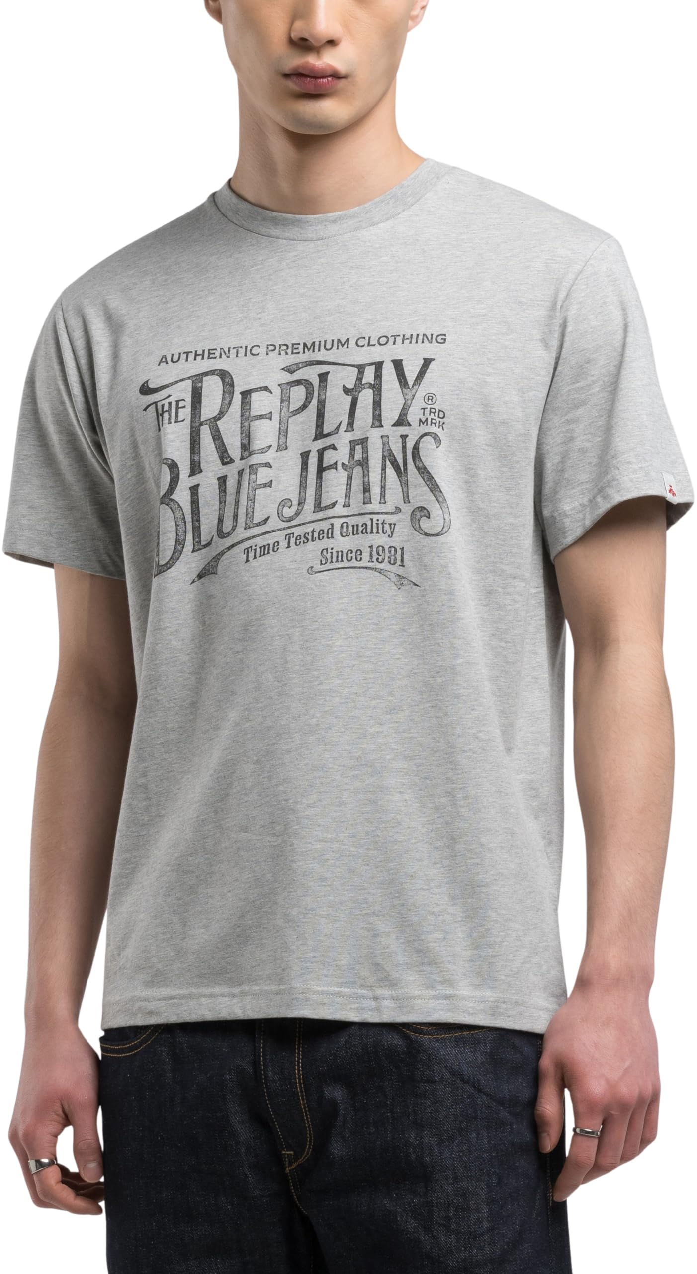 Replay Men's Blue/Light/Grey Royal Eagle Jeans Chest Logo T-Shirt - Melange - Medium
