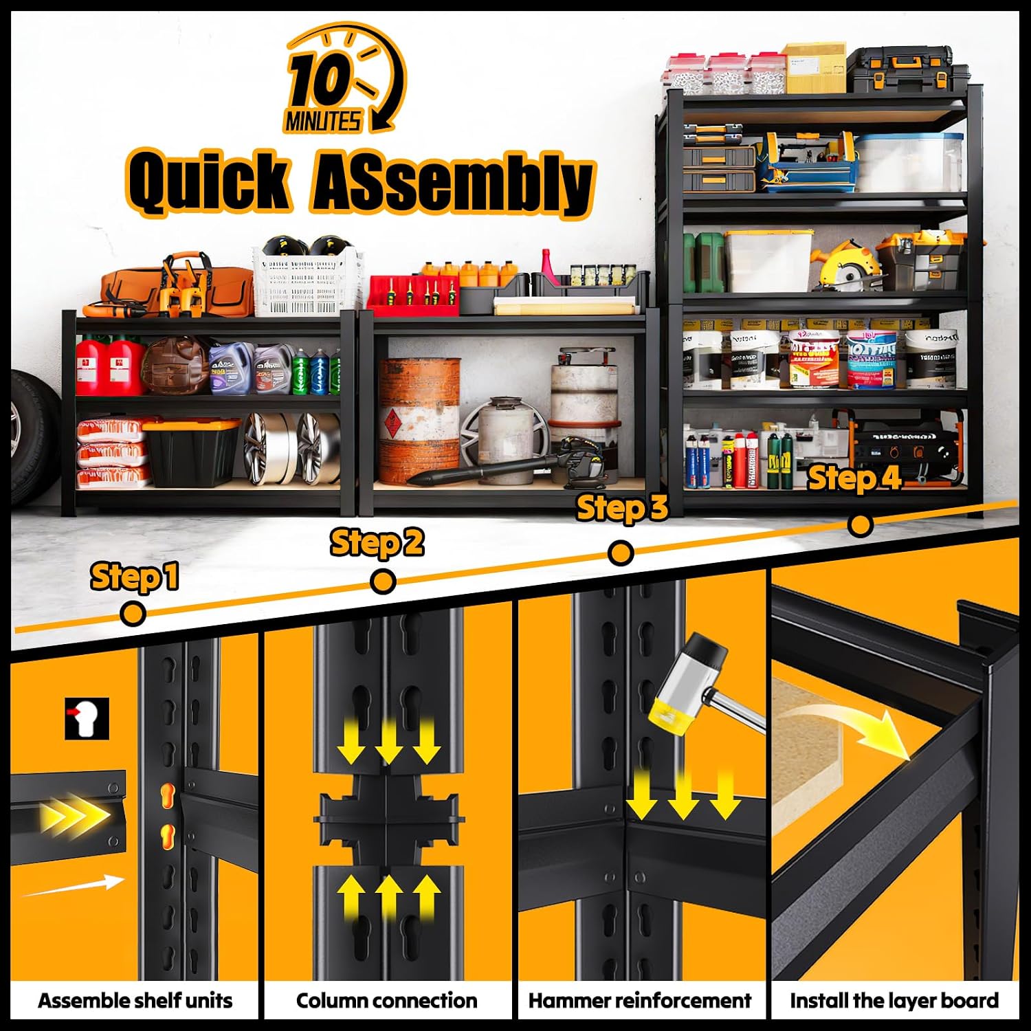 Garage Shelving,3000 LBS 5-Tier Heavy Duty Wood Shelving,Adjustable and Easy Assemble Storage Shelves for Garages,Basements,Storage Rooms,Offices,Etc,72" H*35" W*16" D,Black