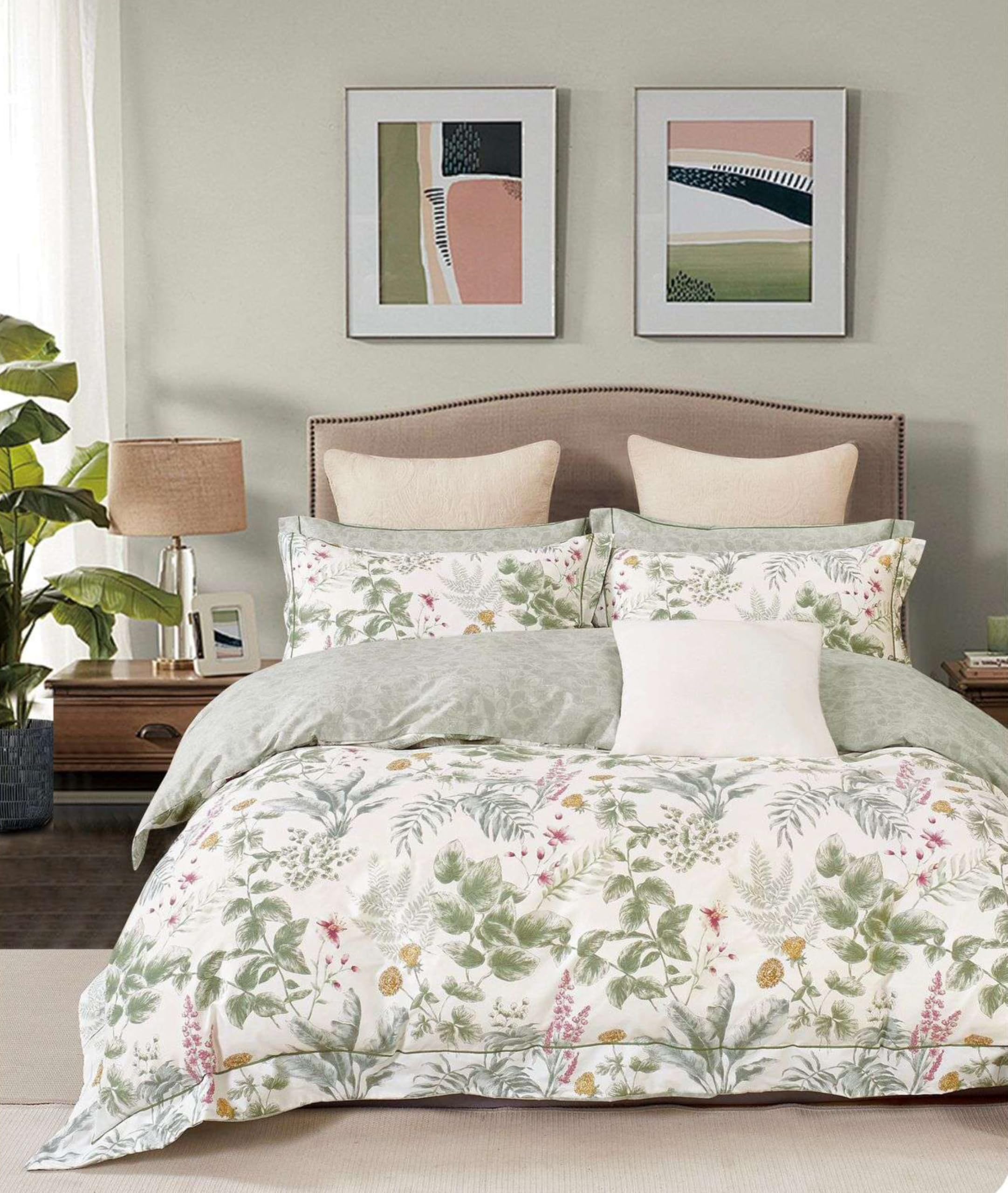 Trance Home Linen Skin Friendly 100% Cotton Printed Fitted Bedsheet for Queen Size Bed with 2 Pillow Cover - Premium 180TC (78 x 60 Inch | Spring Bouquet)-image-3