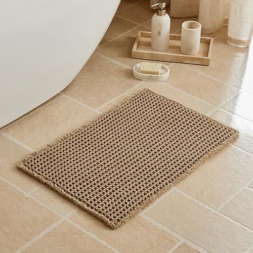 Waffle Bath Mat, Small Boho Bathroom Rugs Non Slip Washable,