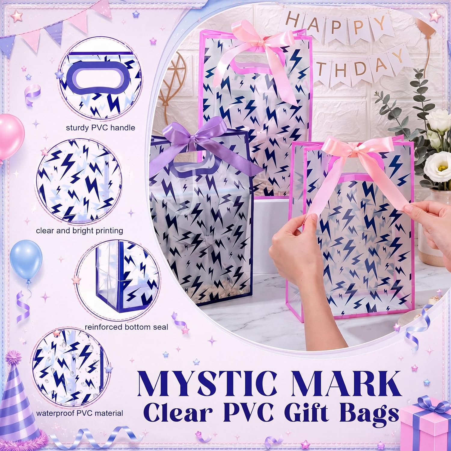 Kacctyen 24 Pack Kpop Music Party Bags PVC Clear Purple Pink, Kpop Music image 3