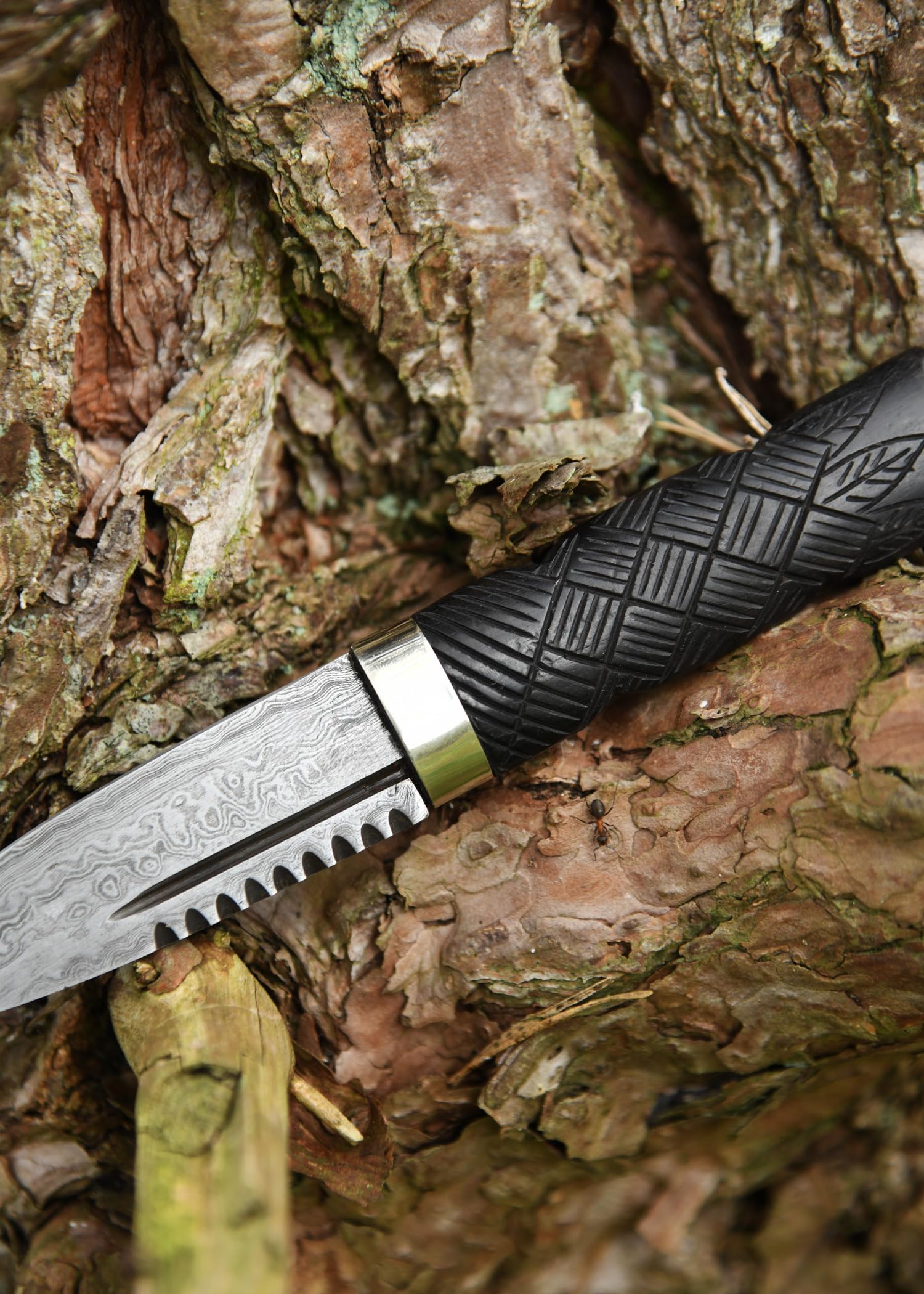 Battle-Merchant Sgian Dubh, Schottisches Messer, Damaststahl, Lederscheide