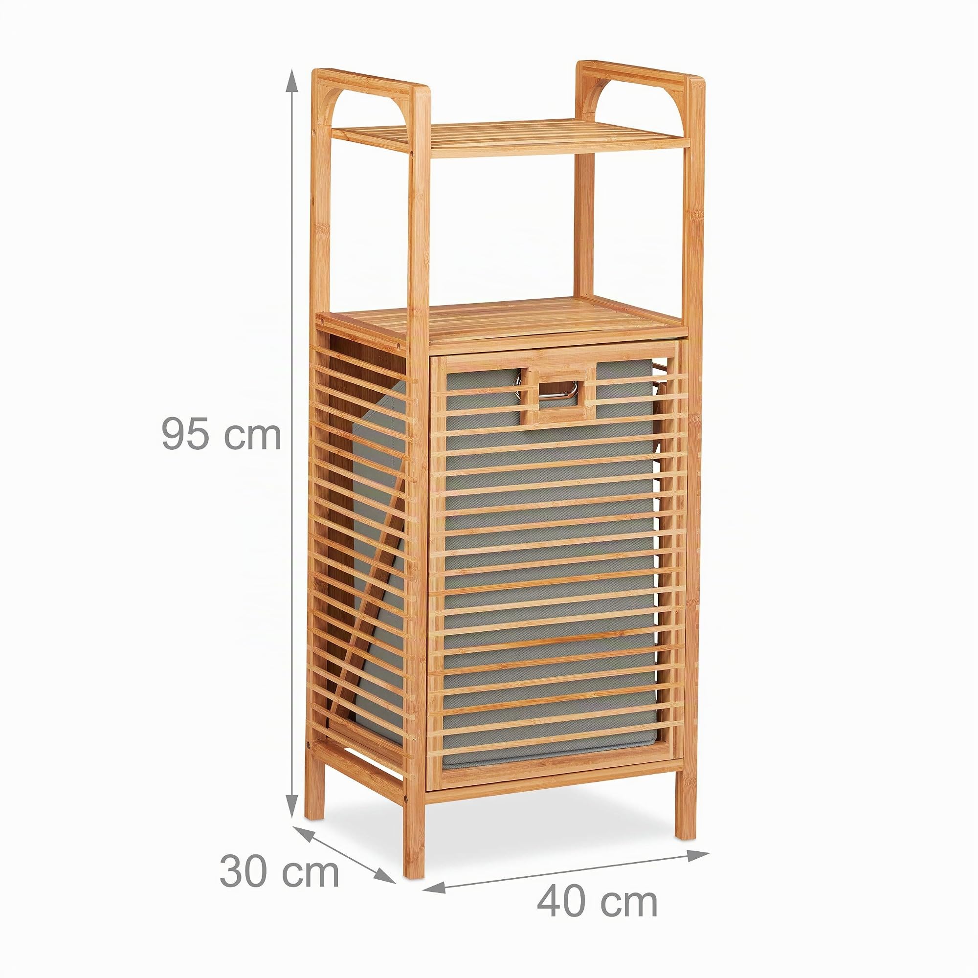 Relaxdays Mobiletto con Portabiancheria, Scatola Pieghevole in Tessuto, Scaffale in Bambù, 95x40x30 cm, Legno Naturale