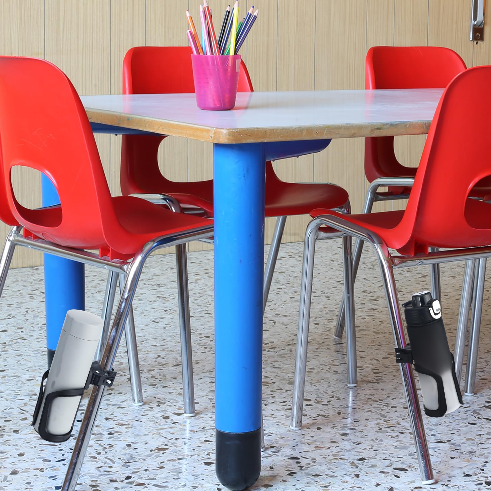 Reallnaive 6 soportes para botellas de agua para aula, escritorio, portavasos de vuelta a clases, regalo para estudiantes, antiderrames, giratorio de 360°, soporte para botella de agua para silla de