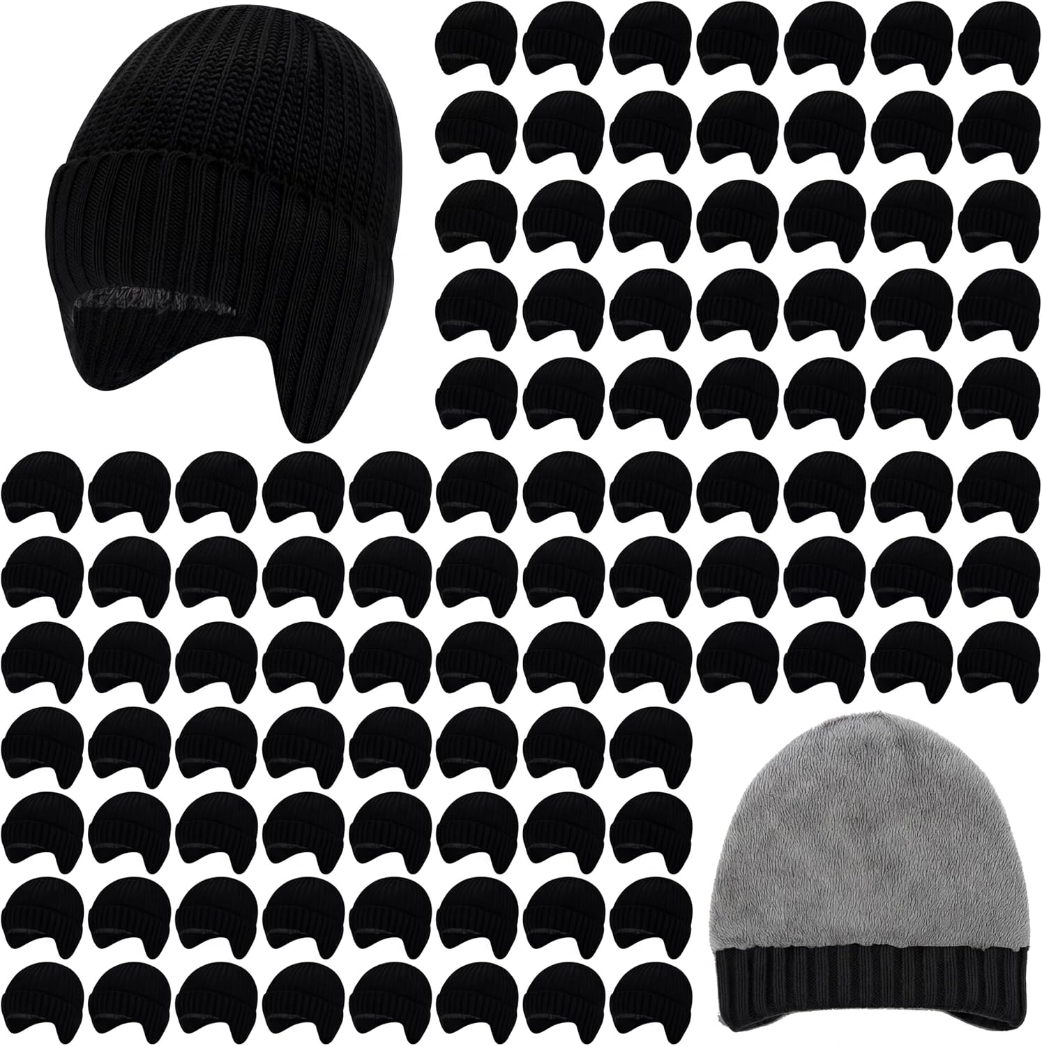 Chicingyou 84 Pcs Winter Earflap Hat Bulk Unisex Thick Knit Fleece Lined Warm Beanie Hat with Ear Cover for Homeless and Ski