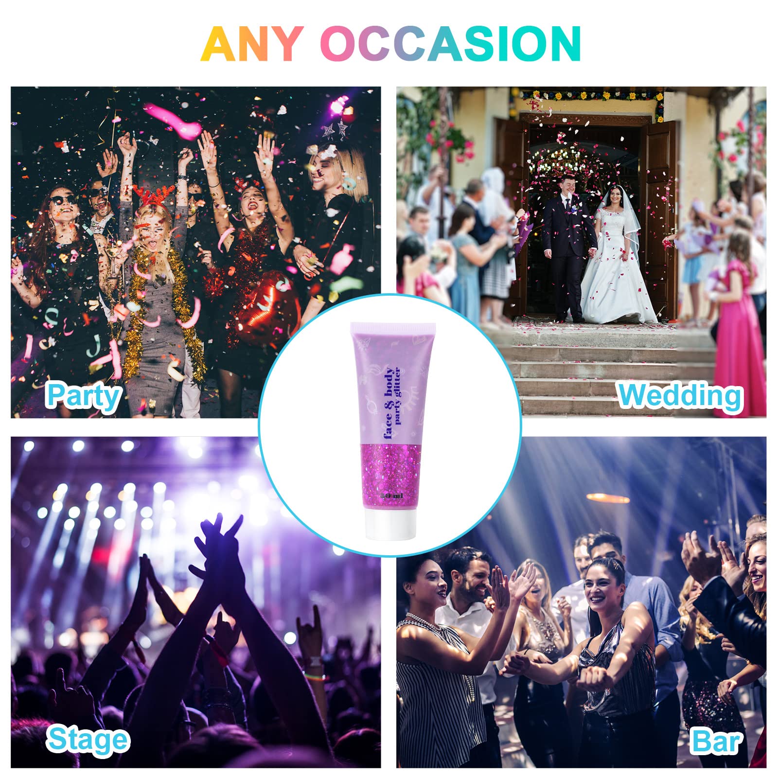URAQT Glitter Body and Face Gel for Nails Eyes, Lips, Hair - Chunky Glitter for Music Festival, Masquerade (D) - Image 4