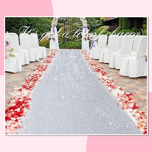 Miniatura 6 de Shihanee Camino de pasillo de lentejuelas para boda, con purpurina, alfombra de boda con cinta de alfombra, brillante, para baile de graduación, al