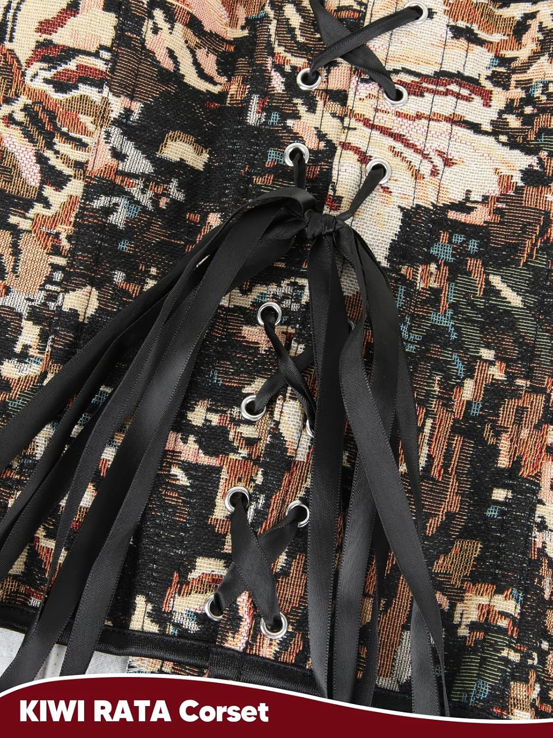 KIWI RATA Women's Sexy Overbust Vintage Denim Corset Floral Pattern Bustier Top Lace Up - Image 6