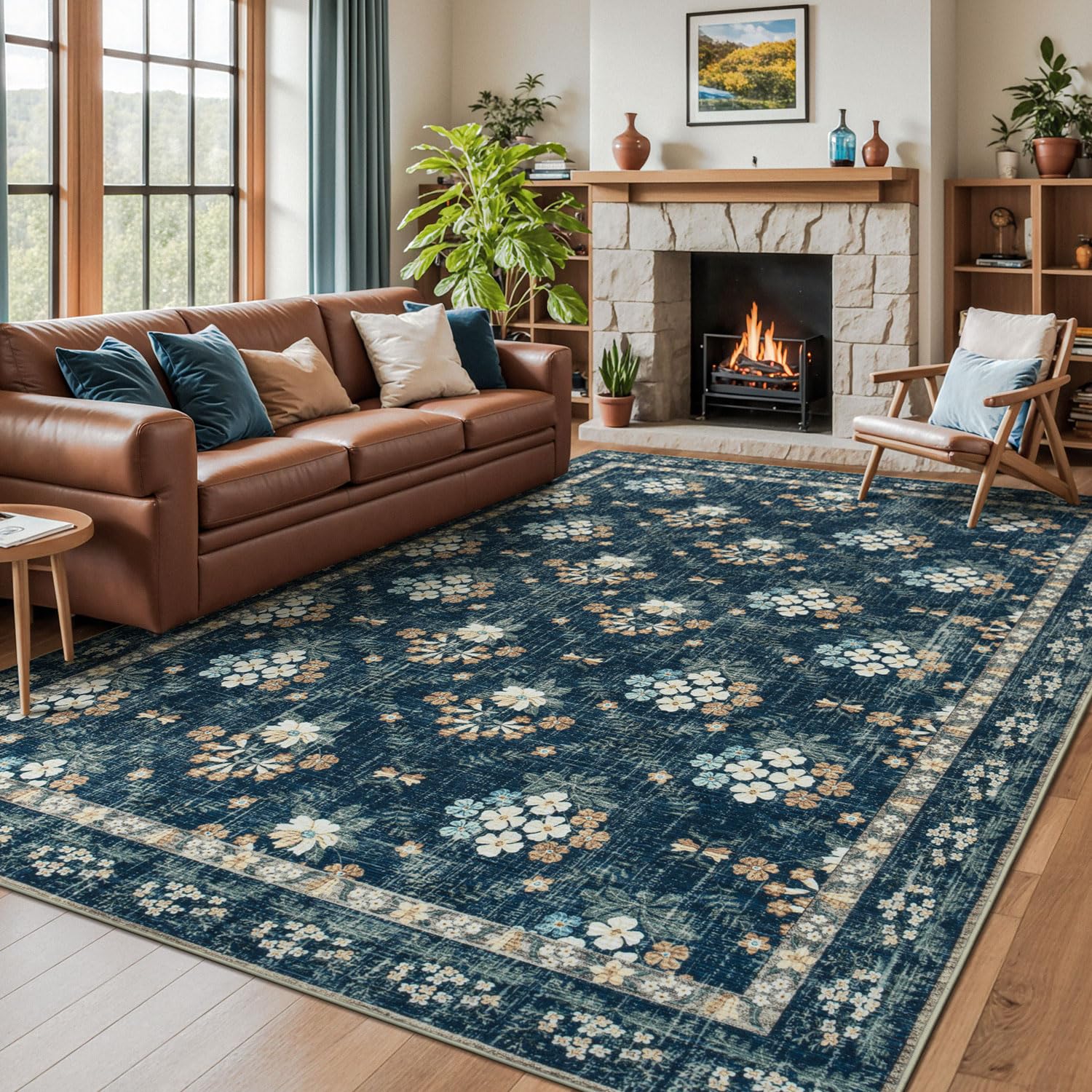 Photo 1 of Lessymo 8 x 10 Area Rugs for Living Room,Large Washable Carpet Navy/Beige